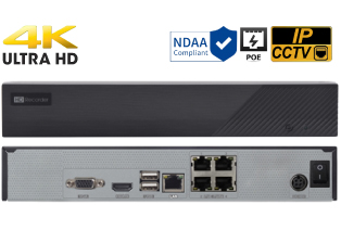 4 Port 4K 5MP HD Network Video Recorder built in PoE with Support for POS and VCA