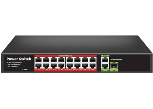 16 Port 10/100/1000 Mbps with PoE + 1 SFP Port + 2 Gigabit Uplink/DVR Port Ethernet Switch