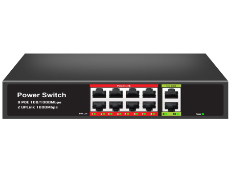 8 Port 10/100/1000 Mbps with PoE + 2 Gigabit Uplink/DVR Port Ethernet Switch