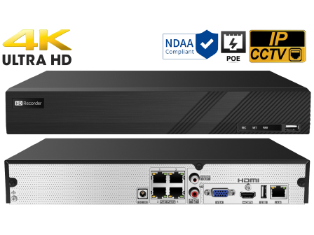 4 Port 4K 8MP HD Network Video Recorder built in PoE with Support for POS and VCA