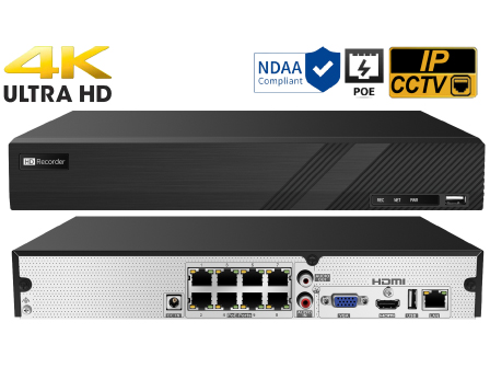 8 Port 4K HD Network Video Recorder built in PoE with Support for POS and VCA