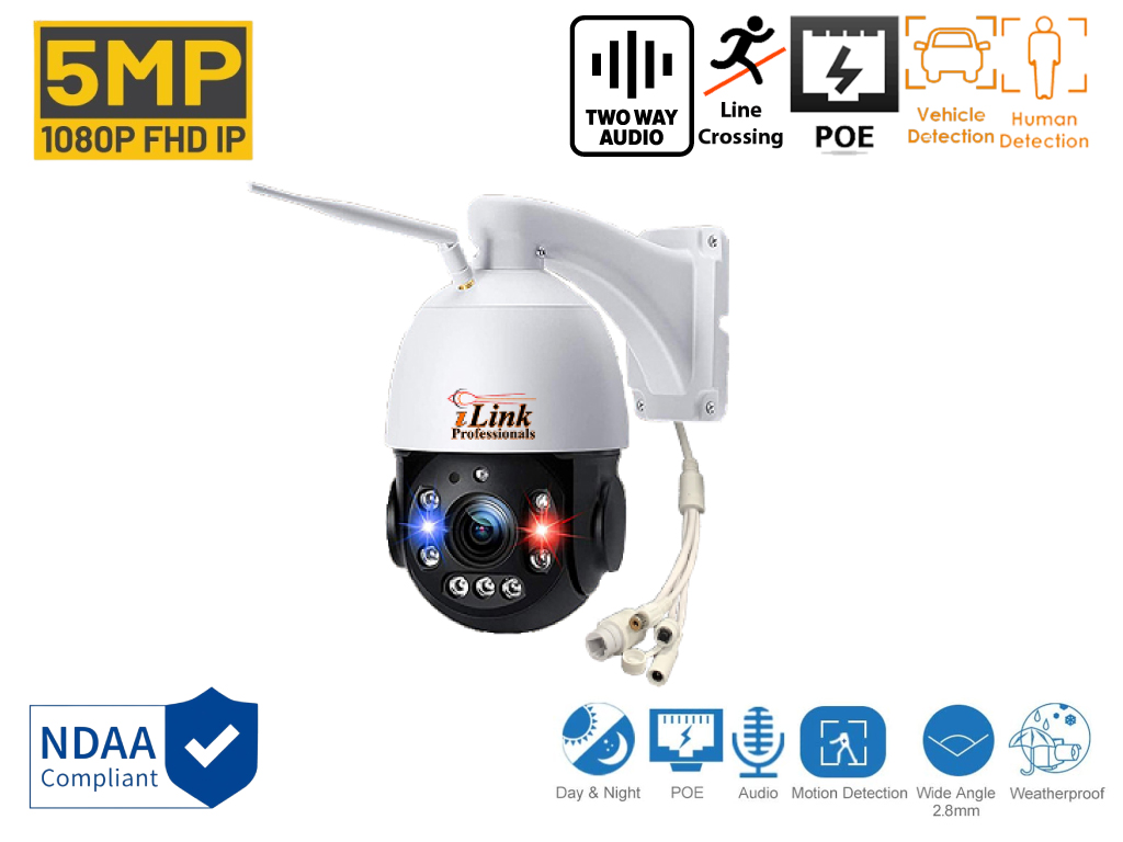 5MP Speed Dome WiFi PTZ 18x Zoom Camera Built in Laser LED Human Tracking & Detection