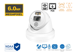 6MP IP Turret Indoor/Outdoor Human/Vehicle Detect Built in speaker and mic Infrared Dome Security Camera with 2.8mm Fixed Lens