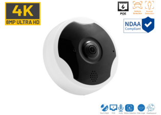 8MP 4K UHD Two-way Audio Fisheye IP PoE camera Wide-Angle built-in speaker and mic