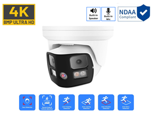 8MP 4K Dual lens 180 degree Dual Light Red and Blue Two way Audio IP Turret Camera